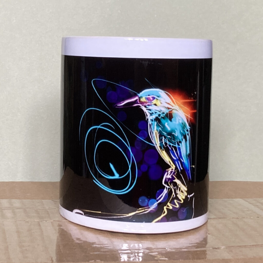 Neon Kingfisher ceramic mug 1